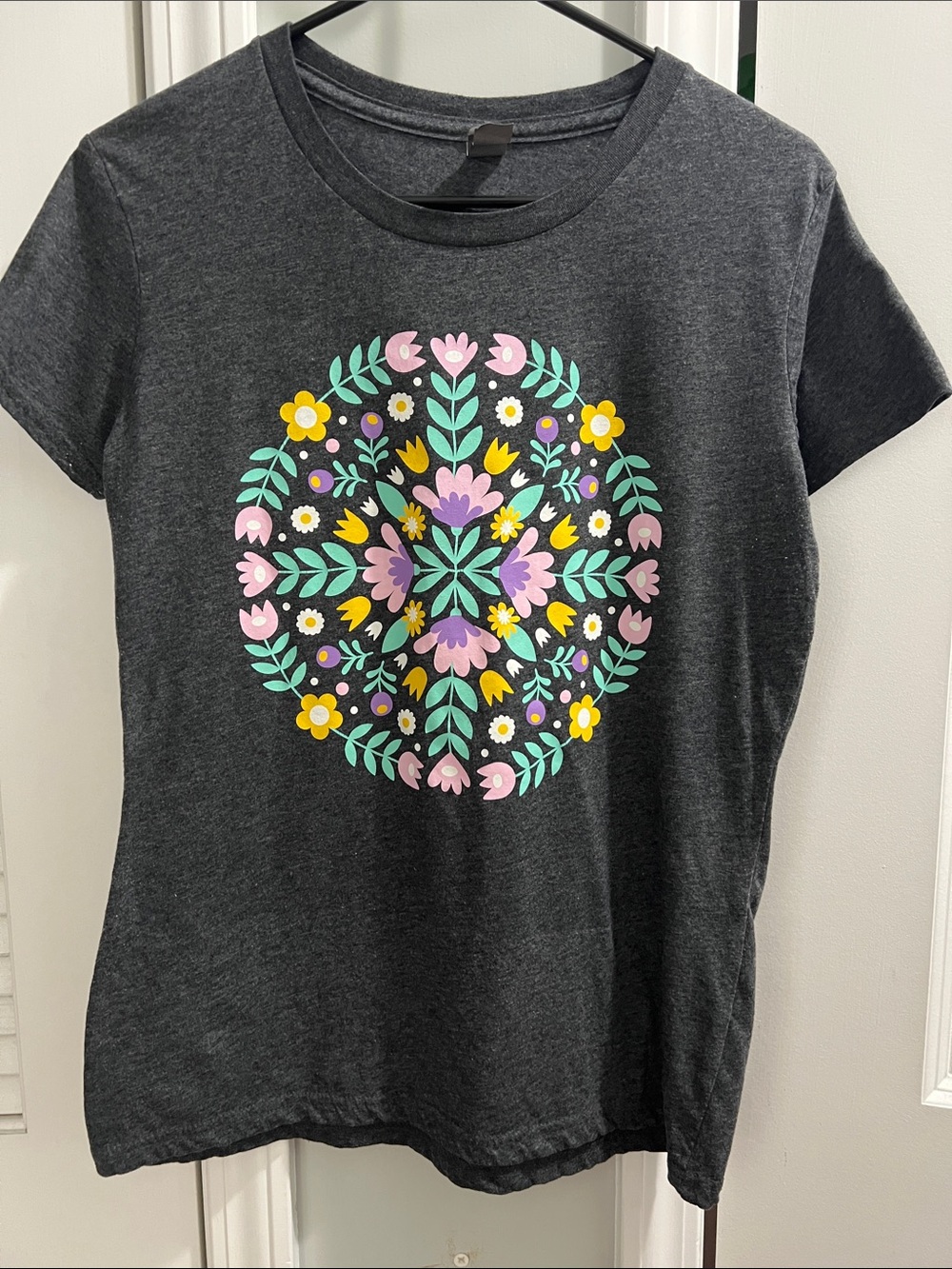 Women's Charcoal Floral Mandala Short Sleeve Tee